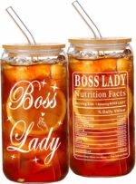 Presente Boss Lady 16oz com tampa de bambu, canudo e escova: ideal para chefe, mãe, colega e presentes de escritório.