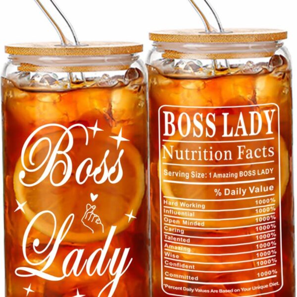 Presente Boss Lady 16oz com tampa de bambu, canudo e escova: ideal para chefe, mãe, colega e presentes de escritório.