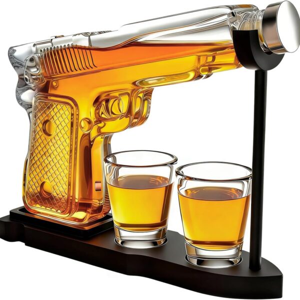 Presente para pai: conjunto de decantadores de uísque com vidro e suporte, ideal para bar e ocasiões especiais