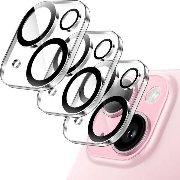 Proteção 9H HD para câmera do iPhone 15 e 15 Plus, case-friendly e fácil de instalar, pacote com 3 unidades JETech