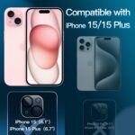 Proteção 9H HD para câmera do iPhone 15 e 15 Plus, case-friendly e fácil de instalar, pacote com 3 unidades JETech - Imagem 2