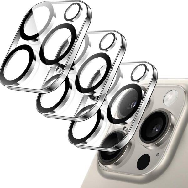 Proteja a lente do iPhone 15 Pro/Pro Max com o protetor JETech 9H HD transparente, caso-amigável, pacote com 3.