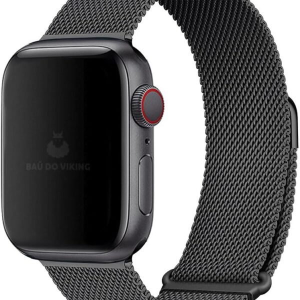 Pulseira Aço Magnética Milanes para Apple Watch, ajuste fácil, confortável e ideal para uso diário.