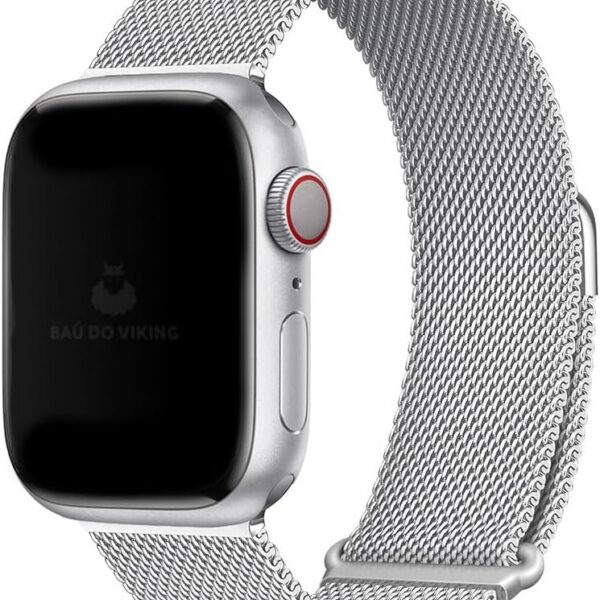 Pulseira Aço Magnética Milanese para Apple Watch: ajuste seguro, elegante e compatível com vários tamanhos.