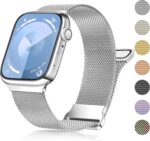 Pulseira Apple Watch em aço inoxidável compatível com 38-49 mm, elegante e resistente, ideal para uso diário.
