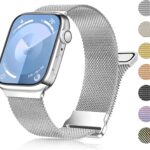 Pulseira Apple Watch em aço inoxidável compatível com 38-49 mm, elegante e resistente, ideal para uso diário.