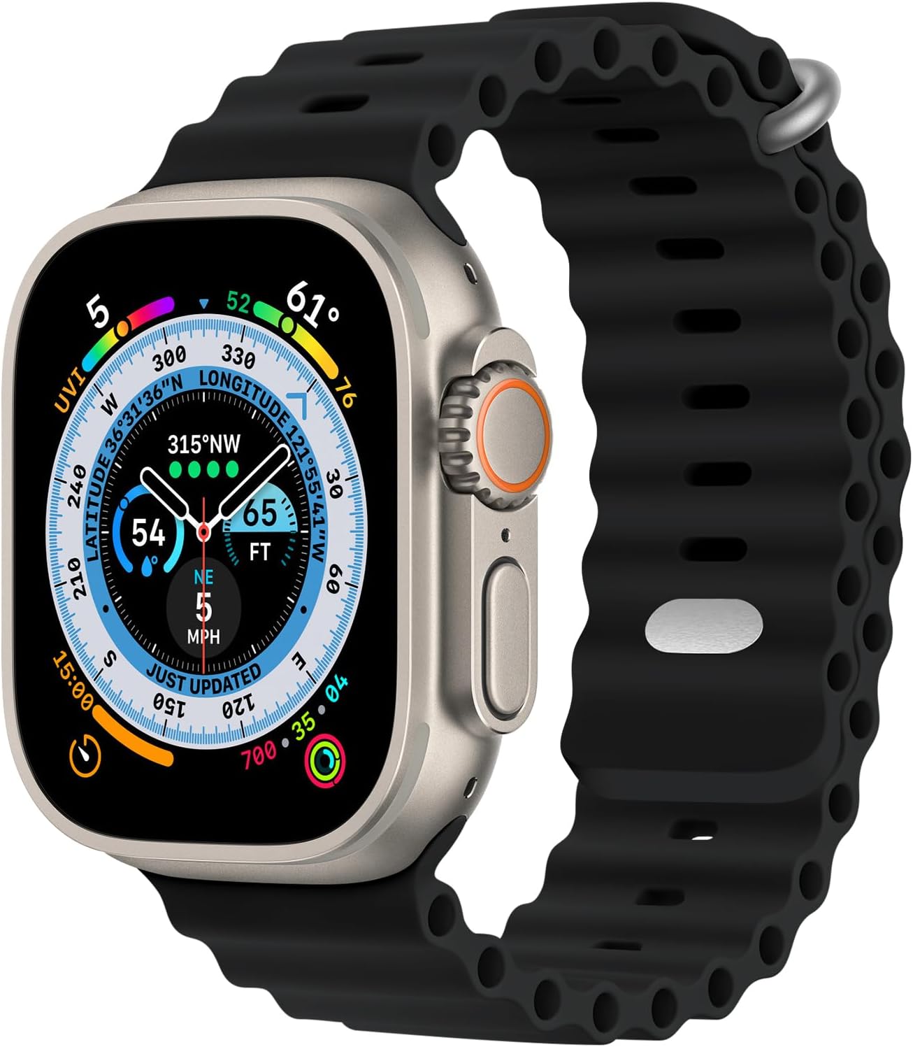 Pulseira BHUIJIC Ocean para Apple Watch Ultra: silicone ajustável, confortável Pulseira BHUIJIC Ocean para Apple Watch Ultra: silicone ajustável, confortável e com fivela de metal.