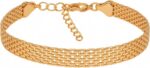 Pulseira Bracelete Esteira Malha Folheada Ouro 18k: elegância sofisticada para valorizar seu look com brilho duradouro.