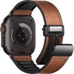 Pulseira Charlam magnética de couro e silicone para Apple Watch Ultra e Series, confortável, elegante e com ajuste perfeito.