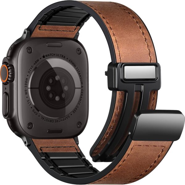 Pulseira Charlam magnética de couro e silicone para Apple Watch Ultra e Series, confortável, elegante e com ajuste perfeito.