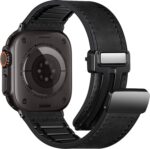 Pulseira Charlam magnética em couro e silicone para Apple Watch Ultra e séries 11 a 1, confortável e ajustável.