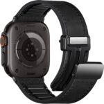 Pulseira Charlam magnética em couro e silicone para Apple Watch Ultra e séries 11 a 1, confortável e ajustável.