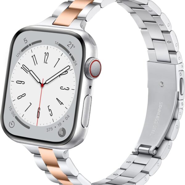 Pulseira Lenrao em aço inoxidável para Apple Watch: elegância, conforto e compatibilidade com várias séries.