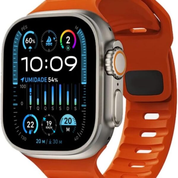 Pulseira Mariner para Apple Watch em silicone resistente: conforto, ajuste perfeito e estilo para 42mm, 44mm, 45mm e Ultra 49mm.