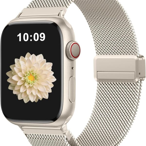 Pulseira Zedoli Milanesa magnética em aço inox compatível com Apple Watch, ajuste seguro e elegante para 38 a 49 mm