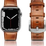 Pulseira de couro EDIMENS para Apple Watch: estilo, conforto e compatibilidade com séries 1 a 8 e SE2, de 49 mm a 42 mm.