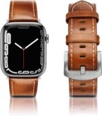 Pulseira de couro EDIMENS para Apple Watch: estilo, conforto e compatibilidade com séries 1 a 8 e SE2, de 49 mm a 42 mm.