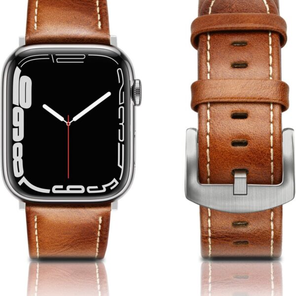 Pulseira de couro EDIMENS para Apple Watch: estilo, conforto e compatibilidade com séries 1 a 8 e SE2, de 49 mm a 42 mm.