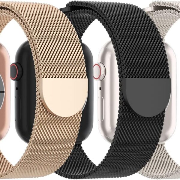 Pulseira de metal Steezrd para Apple Watch, magnética, ajustável e com 3 unidades em aço inoxidável.