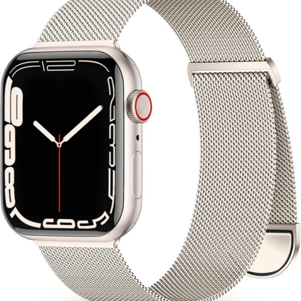 Pulseira de metal Zedoli magnética em malha milanesa para Apple Watch, ajuste elegante e seguro para vários modelos.