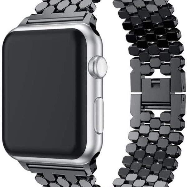 Pulseira de metal escama de peixe de dragão para Apple Watch, compatível com 38 a 49 mm e séries 1 a 10, 100% versátil.