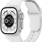 Pulseira de silicone macia compatível com Apple Watch, confortável, resistente ao suor e ideal para uso diário e esportivo.
