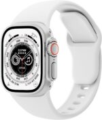 Pulseira de silicone macia compatível com Apple Watch, confortável, resistente ao suor e ideal para uso diário e esportivo.