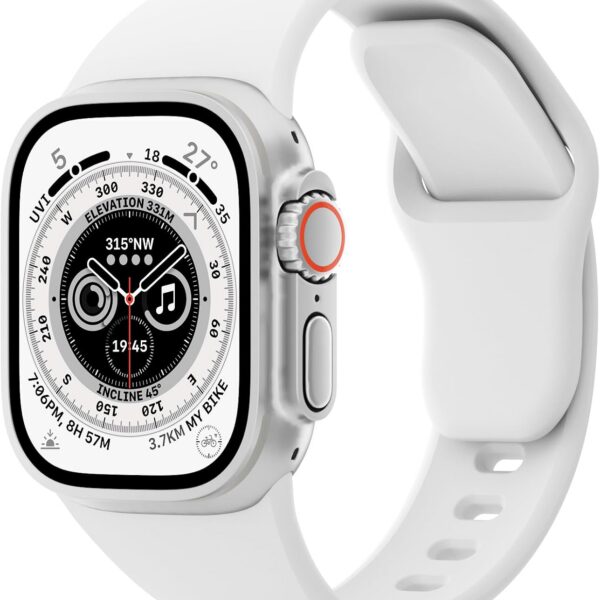 Pulseira de silicone macia compatível com Apple Watch, confortável, resistente ao suor e ideal para uso diário e esportivo.