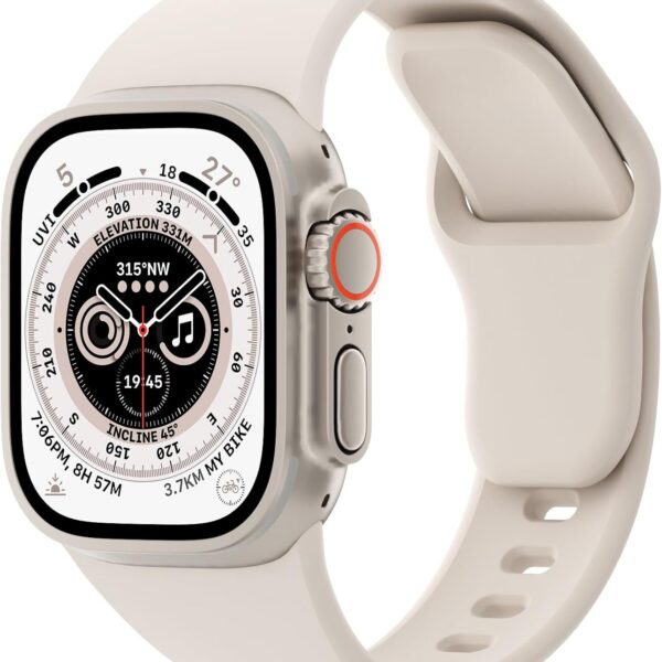 Pulseira de silicone macio compatível com Apple Watch, confortável, resistente à água e ideal para uso esportivo diário.