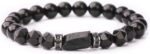 Pulseira de turmalina preta e ônix natural feita à mão, estilo unissex com proteção e elegância.