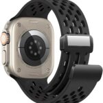 Pulseira esportiva de silicone 123Smart com fecho magnético para IWatch Ultra e Series 1 a 10, conforto e ajuste seguro.
