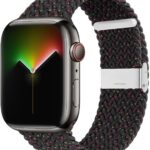 Pulseira loop solo trançada Black Unity para Apple Watch: ajuste elástico, estilo premium e conforto para séries 1 a 7 e Ultra.