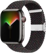 Pulseira loop solo trançada Black Unity para Apple Watch: ajuste elástico, estilo premium e conforto para séries 1 a 7 e Ultra.