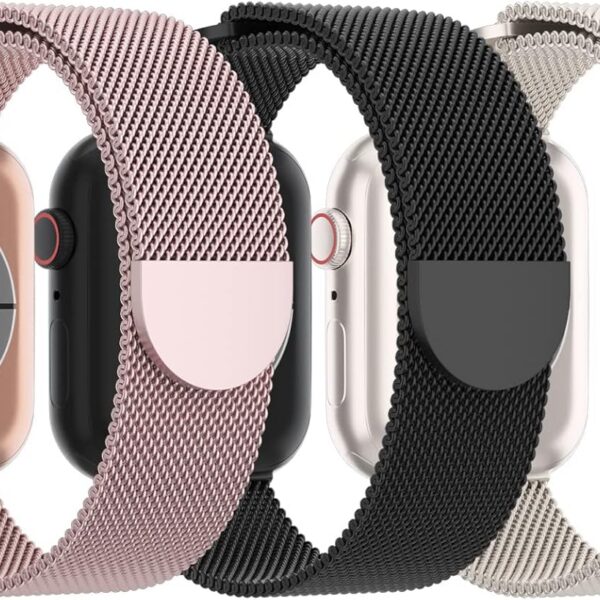 Pulseira magnética Steezrd em aço inoxidável para Apple Watch, ajuste perfeito e visual premium, 3 unidades