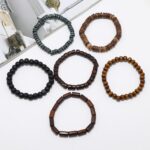 Pulseira masculina de hematita natural com design minimalista e contas elásticas, presente ideal para homens - Imagem 2