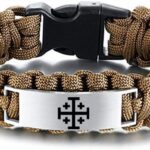 Pulseira masculina de paracord com cruz de Jerusalém, símbolo de fé e presente religioso