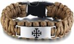 Pulseira masculina de paracord com cruz de Jerusalém, símbolo de fé e presente religioso