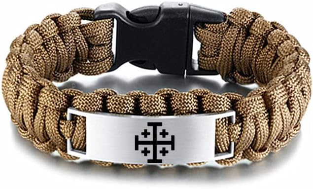 Pulseira masculina de paracord com cruz de Jerusalém, símbolo de Pulseira masculina de paracord com cruz de Jerusalém, símbolo de fé e presente religioso
