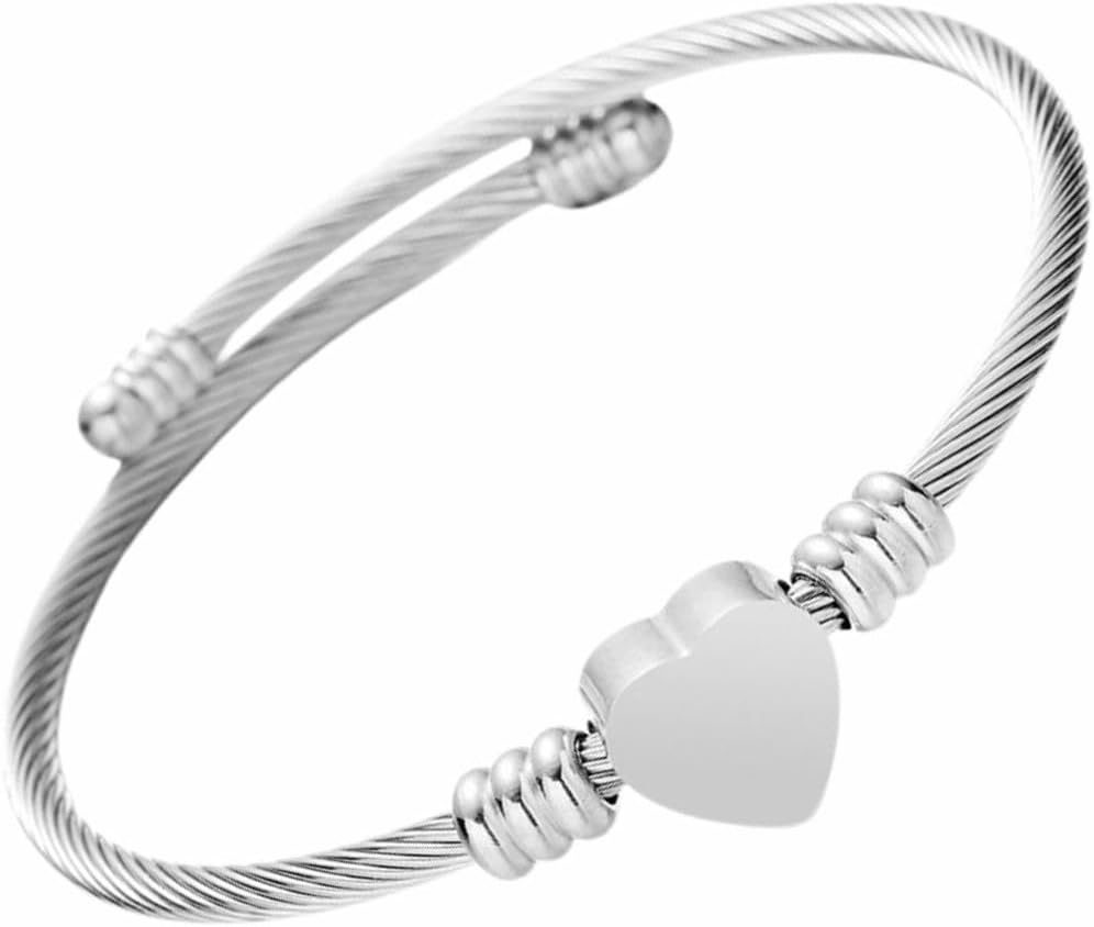 Pulseira prateada ajustável em aço inox 316 com coração, elegante, Pulseira prateada ajustável em aço inox 316 com coração, elegante, moderna e ideal para presente feminino.