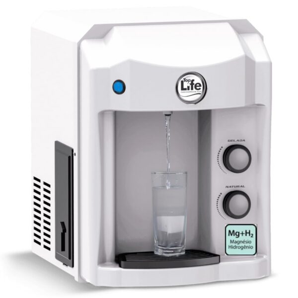 Purificador de Água Alcalina HE OXI Mg+ H2 Top Life: água gelada, ionizada e com hidrogênio molecular para mais saúde e sabor.