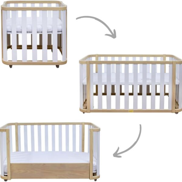 Quater Berço Evolutivo 3 em 1: mini berço, berço americano e mini cama com rodinhas e colchão incluso
