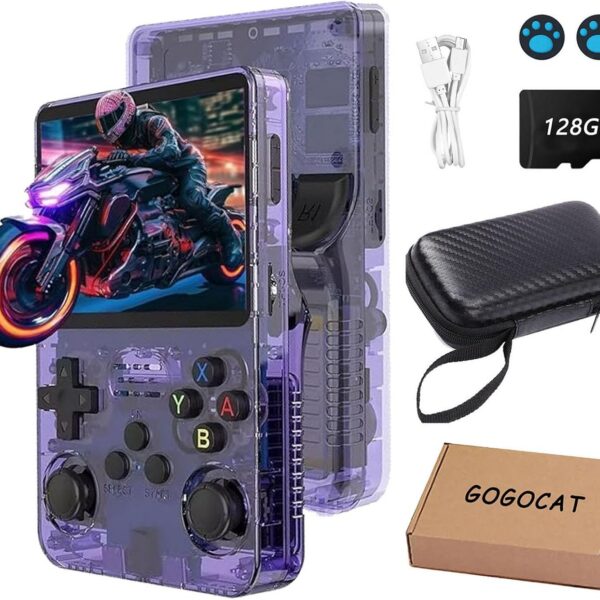 R36S Console Portatil,Arkos 2.0,Mini Video Game Portatil,128GB,Mais de 39.000 jogos retrô integrados,1GB de RAM,Tela IPS de 3,5 polegadas,3500 mAh,Sistema Linux;Cor:Roxo