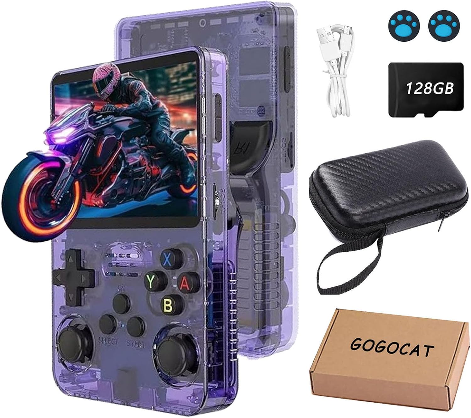 R36S Console Portatil,Arkos 2.0,Mini Video Game Portatil,128GB,Mais de 39.000 jogos R36S Console Portatil,Arkos 2.0,Mini Video Game Portatil,128GB,Mais de 39.000 jogos retrô integrados,1GB de RAM,Tela IPS de 3,5 polegadas,3500 mAh,Sistema Linux;Cor:Roxo