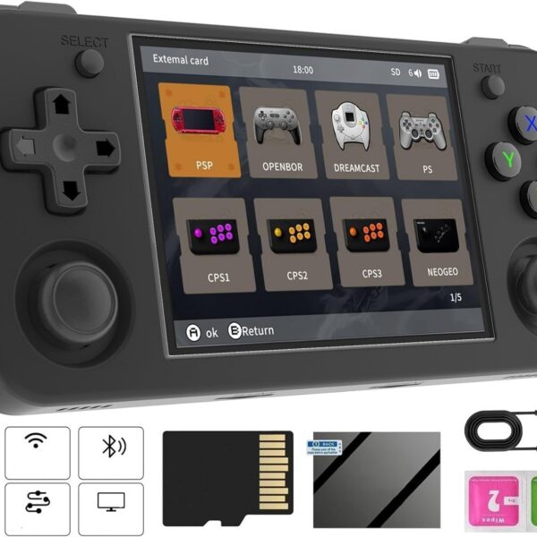 RG35XXH Console Portátil Retrô com 5528 Jogos, Tela IPS 3,5, Wi-Fi, Bluetooth e HDMI.