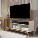 Rack Retrô Malbec para TV até 55” com 3 nichos e porta, ideal para organizar sua sala com estilo e praticidade
