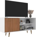 Rack San Diego para TV até 55”, moderno e funcional, com porta ripada e design branco/freijó ideal para sua sala. - Imagem 2