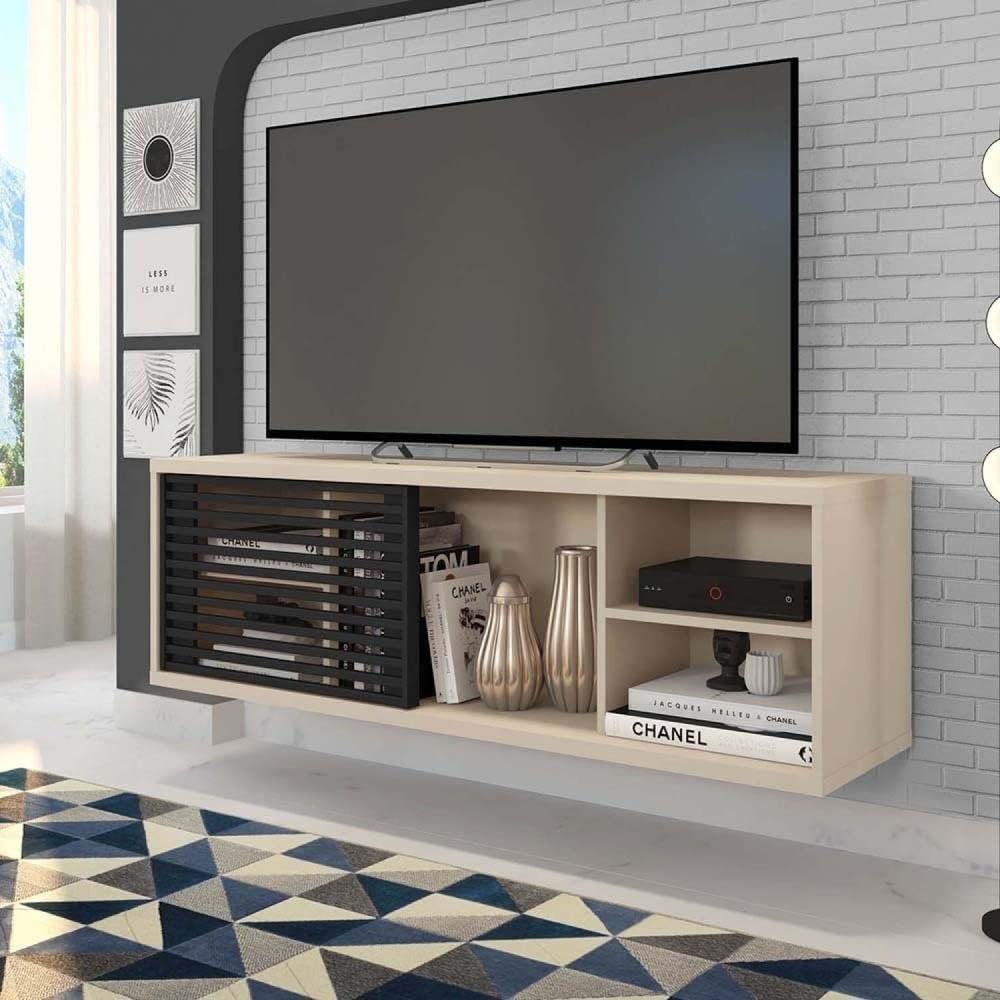 Rack Suspenso Multiverso para TV até 55” com porta ripada, Rack Suspenso Multiverso para TV até 55” com porta ripada, design elegante e funcional para sua sala.