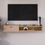Rack Suspenso Supremo Home TV 55 com porta basculante e nicho decorativo, ideal para sala e quarto.