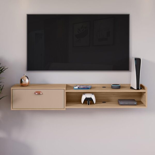 Rack Suspenso Supremo Home TV 55 com porta basculante e nicho decorativo, ideal para sala e quarto.