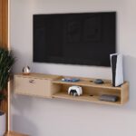 Rack Suspenso Supremo Home TV 55 com porta basculante e nicho decorativo, ideal para sala e quarto. - Imagem 2